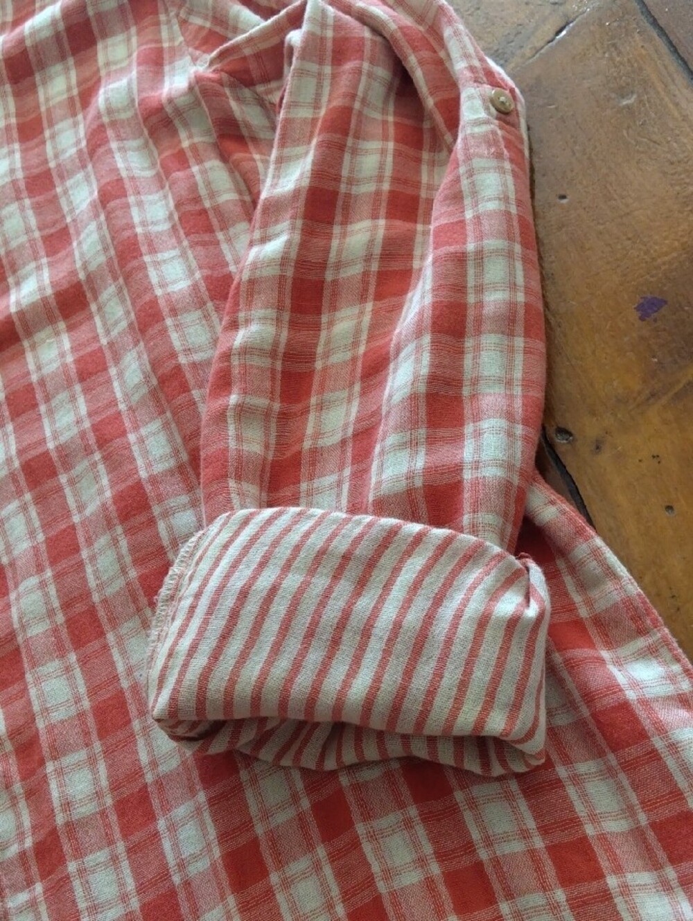 White Crow Coral,Orange& Cream Plaid Button-Down Shirt - Picture 9 of 11